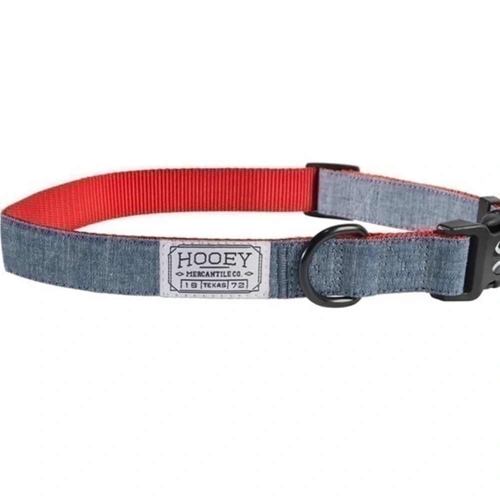HOOEY Mercantile Dog Collar Denim/Red, Medium NWT